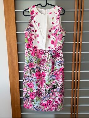 Maggy London White Dress with Pink Floral Print